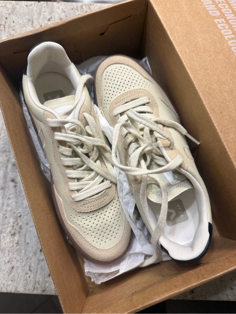 Veja Women's Cream Sneakers with Brown Sole and Black Heel Tab - New!